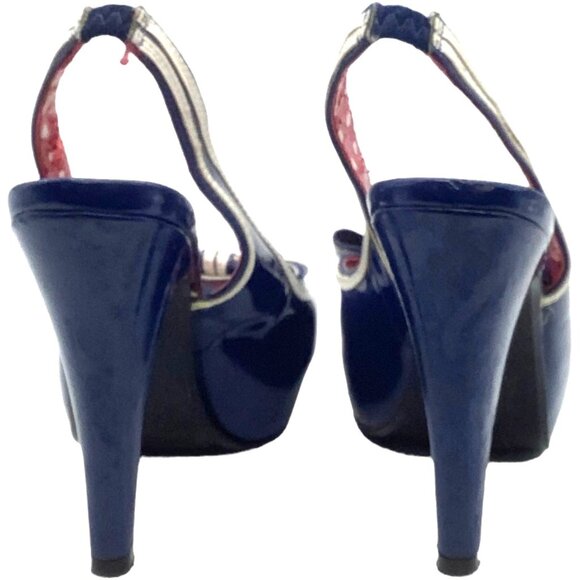 Pleaser Pin Up Couture Bettie 05 Platform Pumps 8 Slingback Peep Toe Faux Patent - Picture 6 of 8
